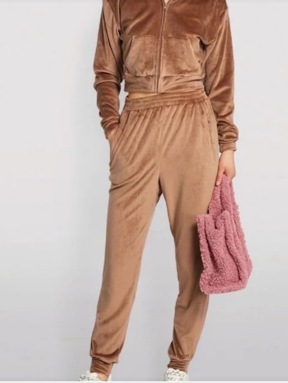 Skims Velour Tracksuit Cozy Hoodie & Joggers Set In Sienna Brown/Copper